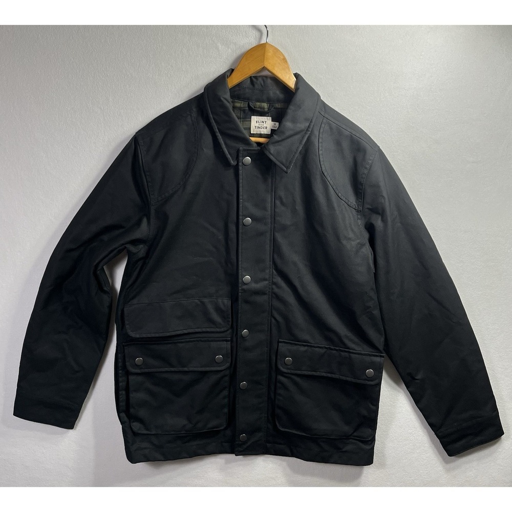 Flint and Tinder Jacket Mens Medium Tekwax Flannel Lined Waxed Black Millerain